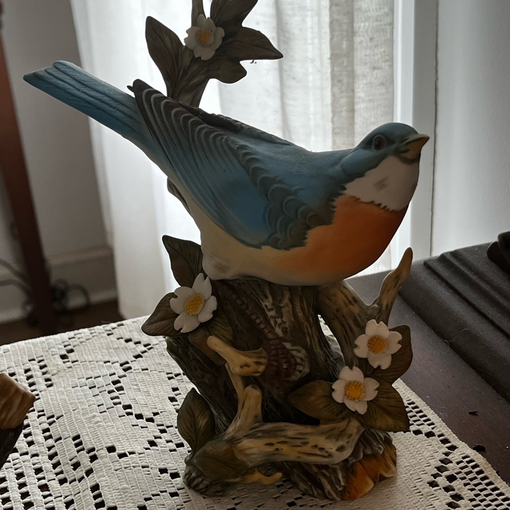 Charming Blue and Orange Bird Figurine